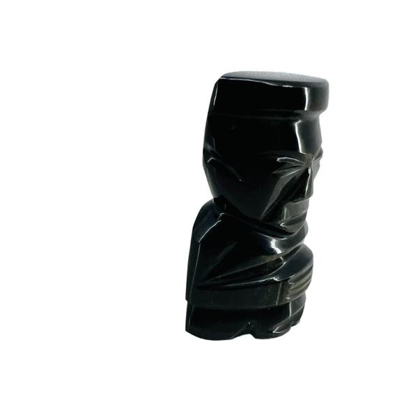 Black Onyx Obsidian Carved Statue Aztec Mayan Stone Figurines Tiki Idol - Picture 2 of 7